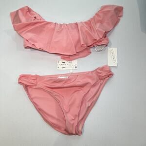 Trina Turk Monaco Ruffle‎ Bandeau Two Piece Swimsuit Size 10 Pink New With Tags